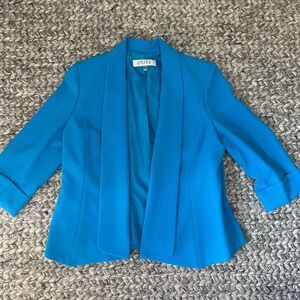 Kasper Blue Blazer Modern Collarless Design